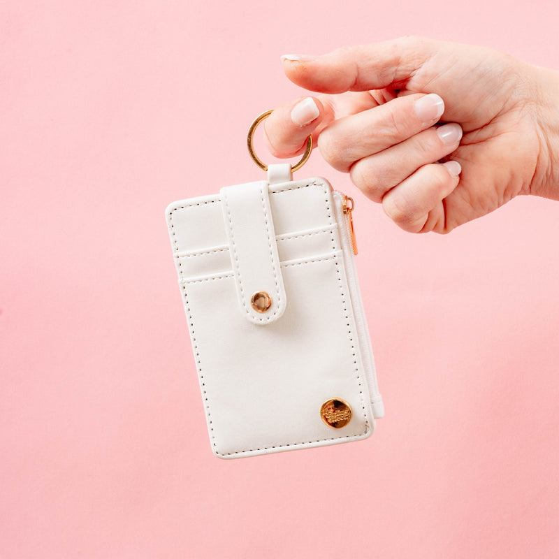 White Solid Keychain Card Wallet