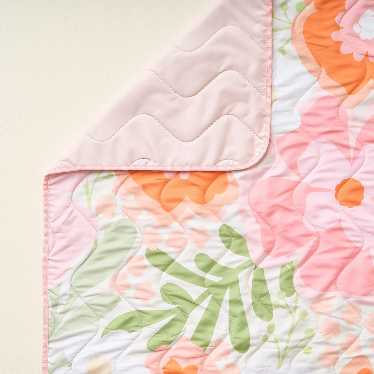 Beyond Blooms Pink Orange On-the-Go Quilted Picnic Blanket