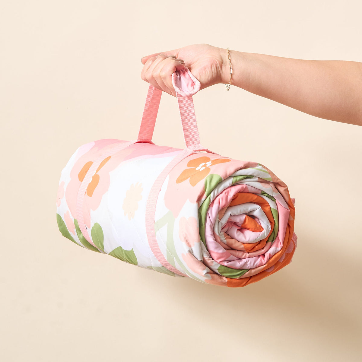 Beyond Blooms Pink Orange On-the-Go Quilted Picnic Blanket