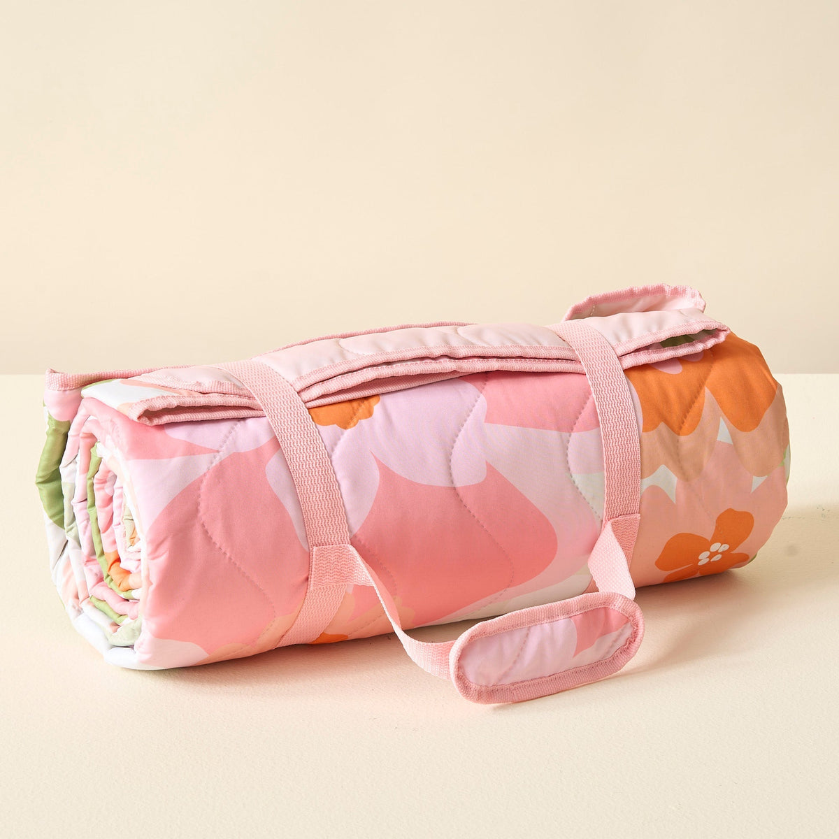 Beyond Blooms Pink Orange On-the-Go Quilted Picnic Blanket