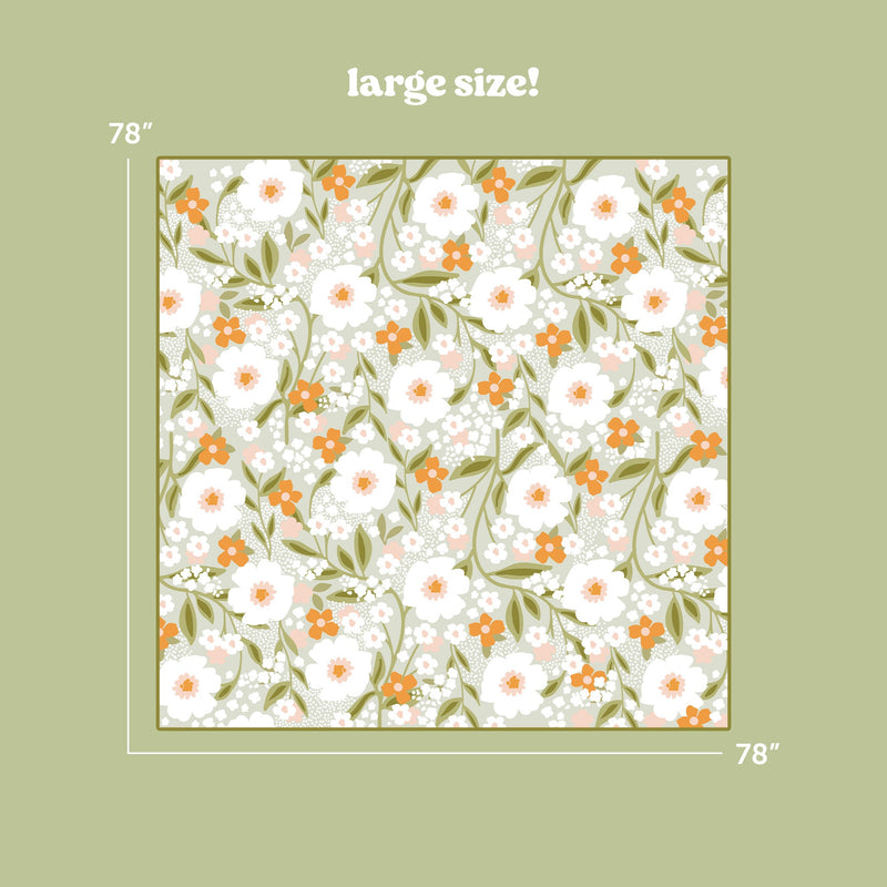 Floral Haven Sage On-the-Go Quilted Picnic Blanket