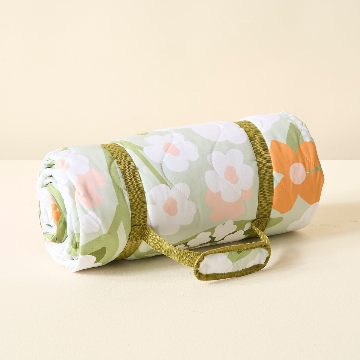 Floral Haven Sage On-the-Go Quilted Picnic Blanket