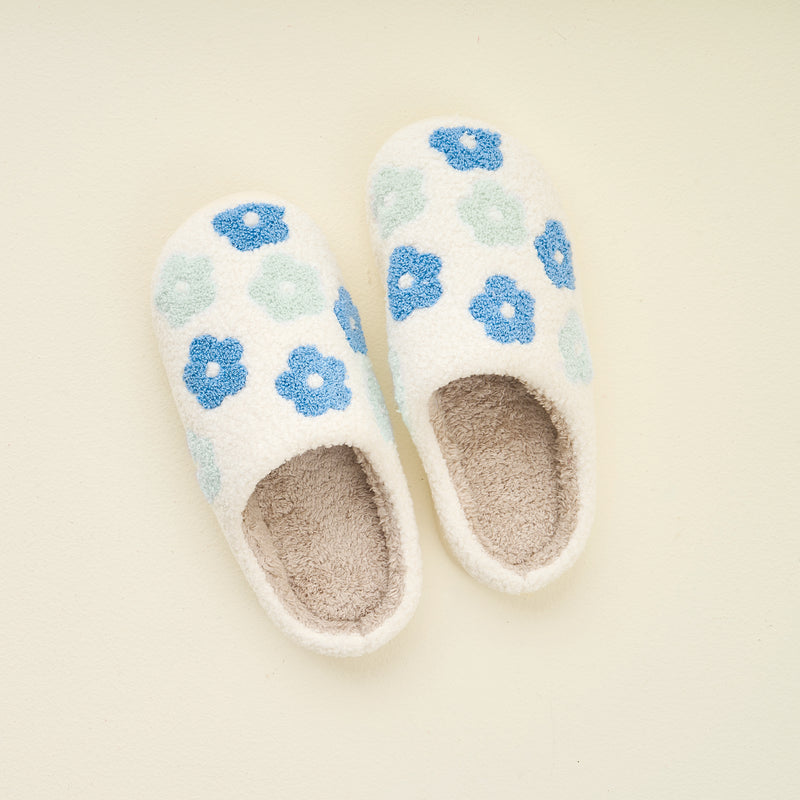 Blue Flower Fuzzy Slippers