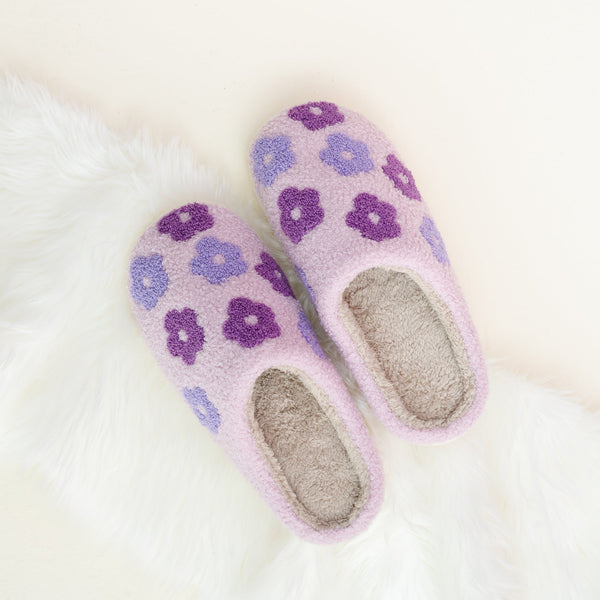 Purple Flower Fuzzy Slippers