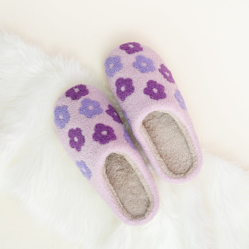 Purple Flower Fuzzy Slippers