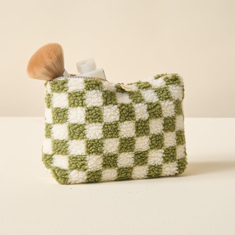 Green Checker Teddy Pouch