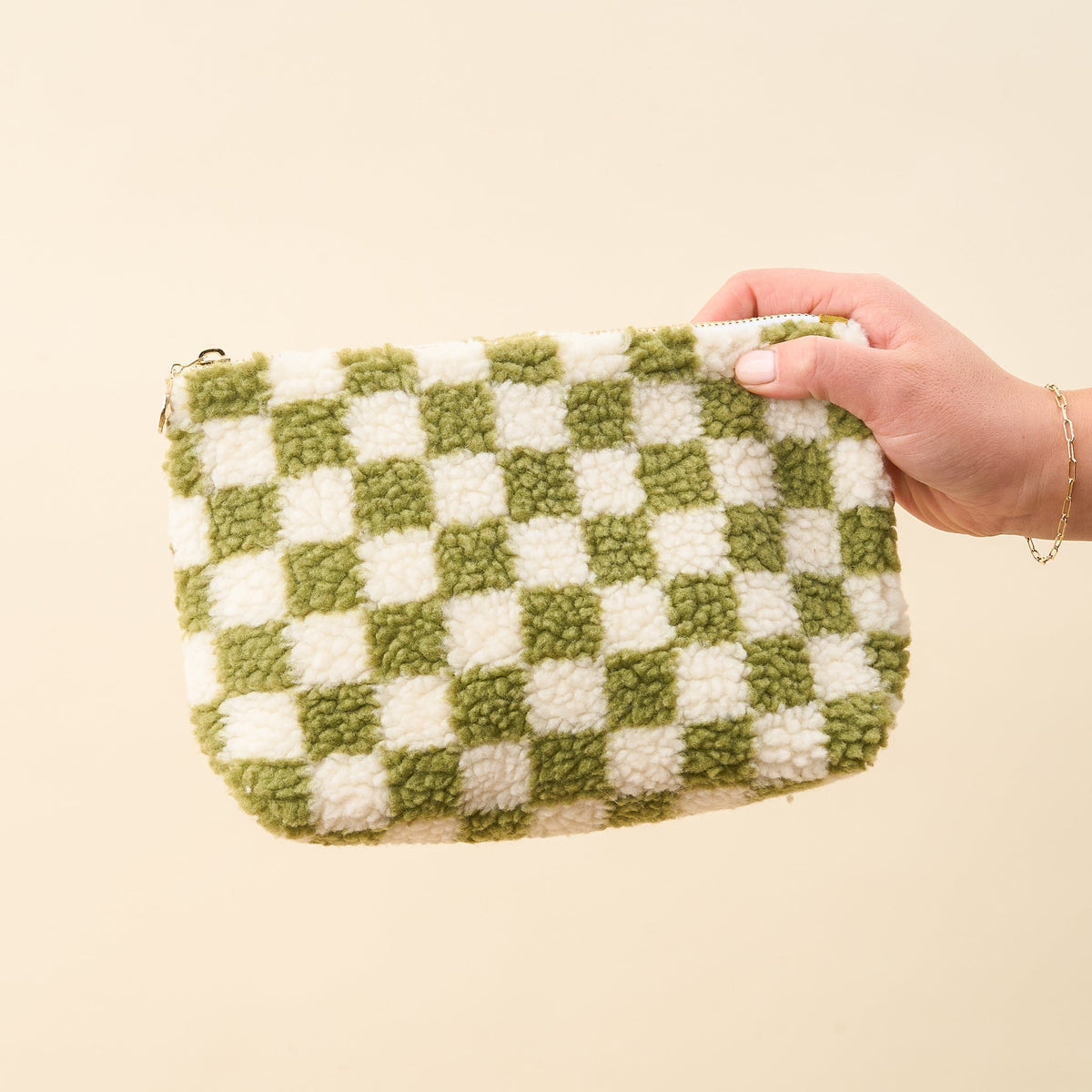 Green Checker Teddy Pouch