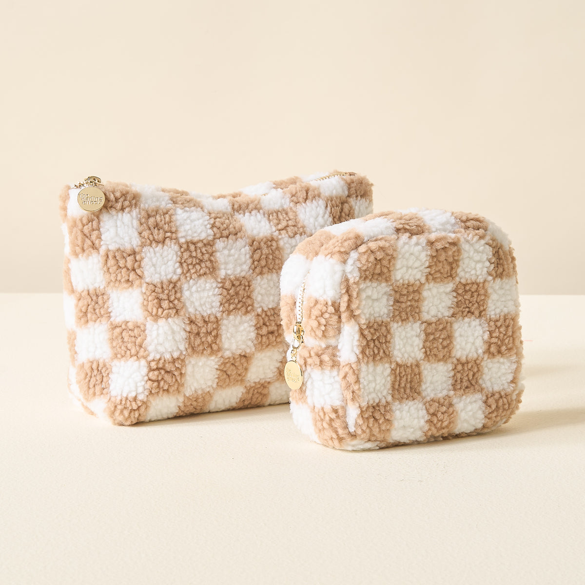 Tan Checker Teddy Pouch