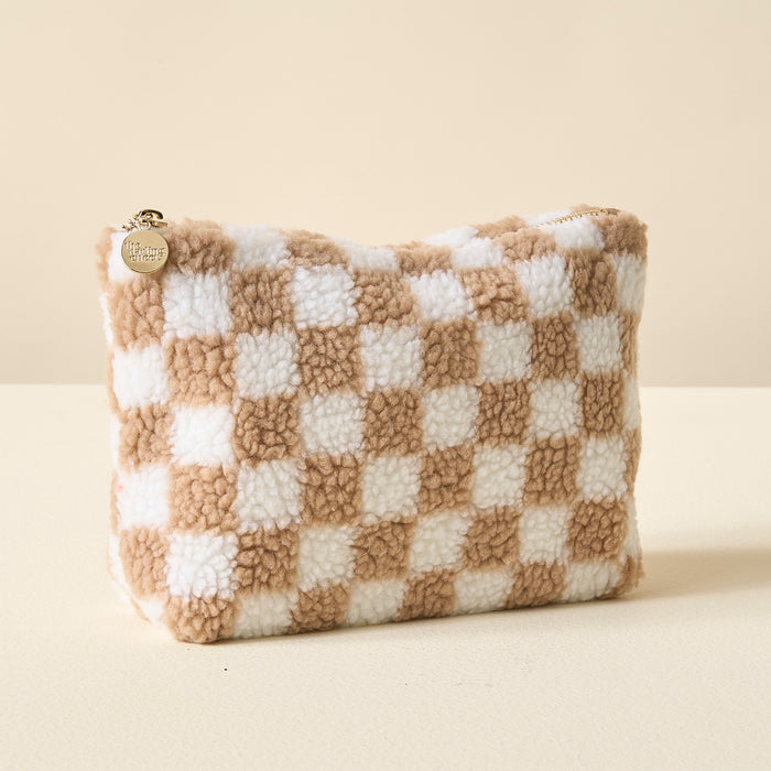 Tan Checker Teddy Pouch