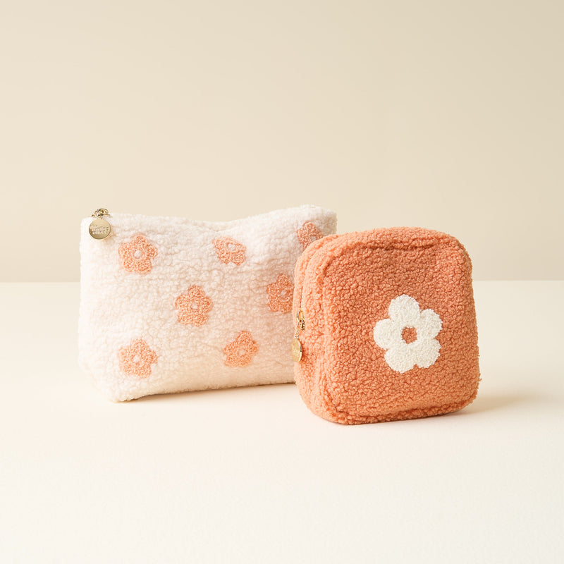 Peach Square Flower Teddy Pouch