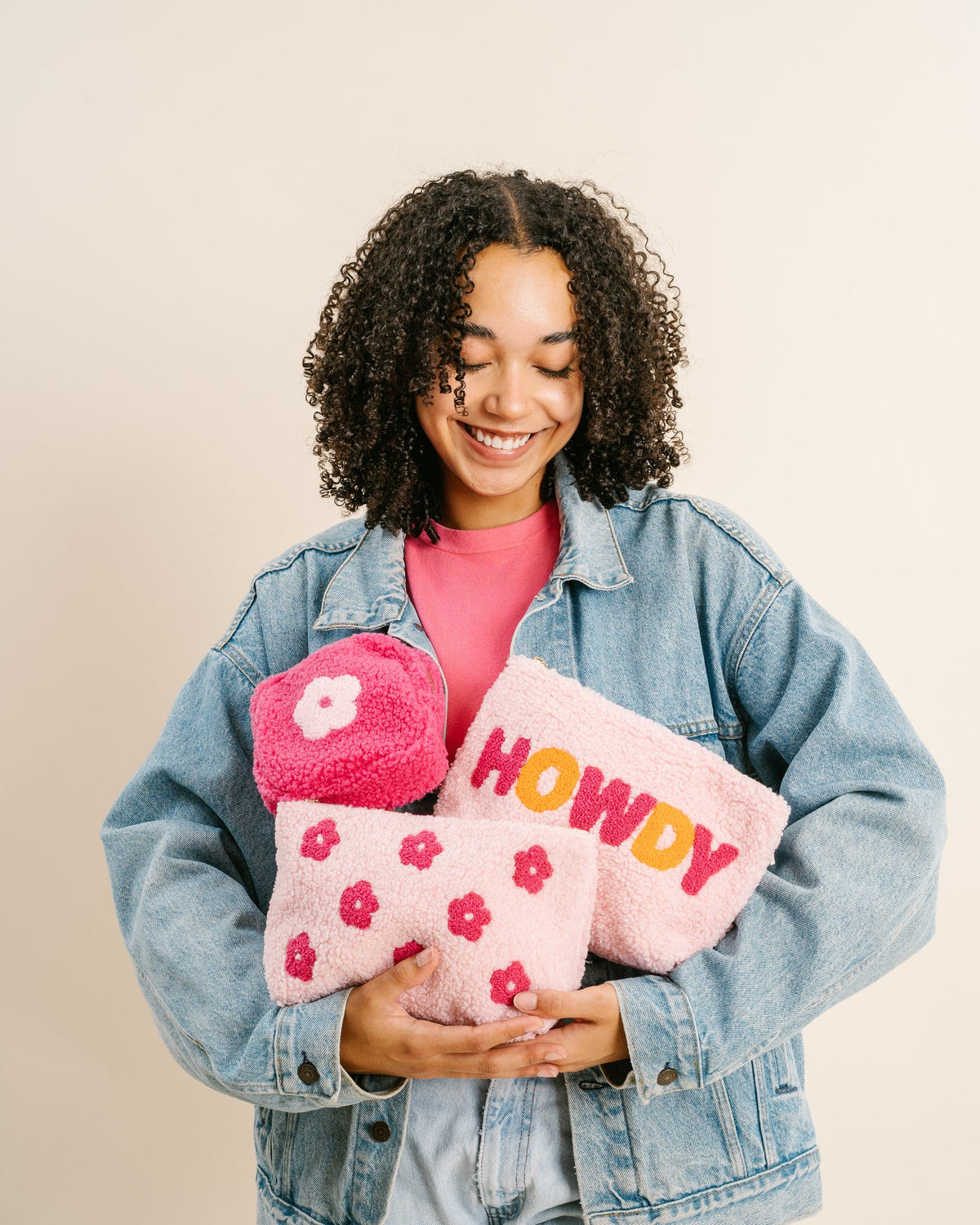 Pink Flower Teddy Pouch