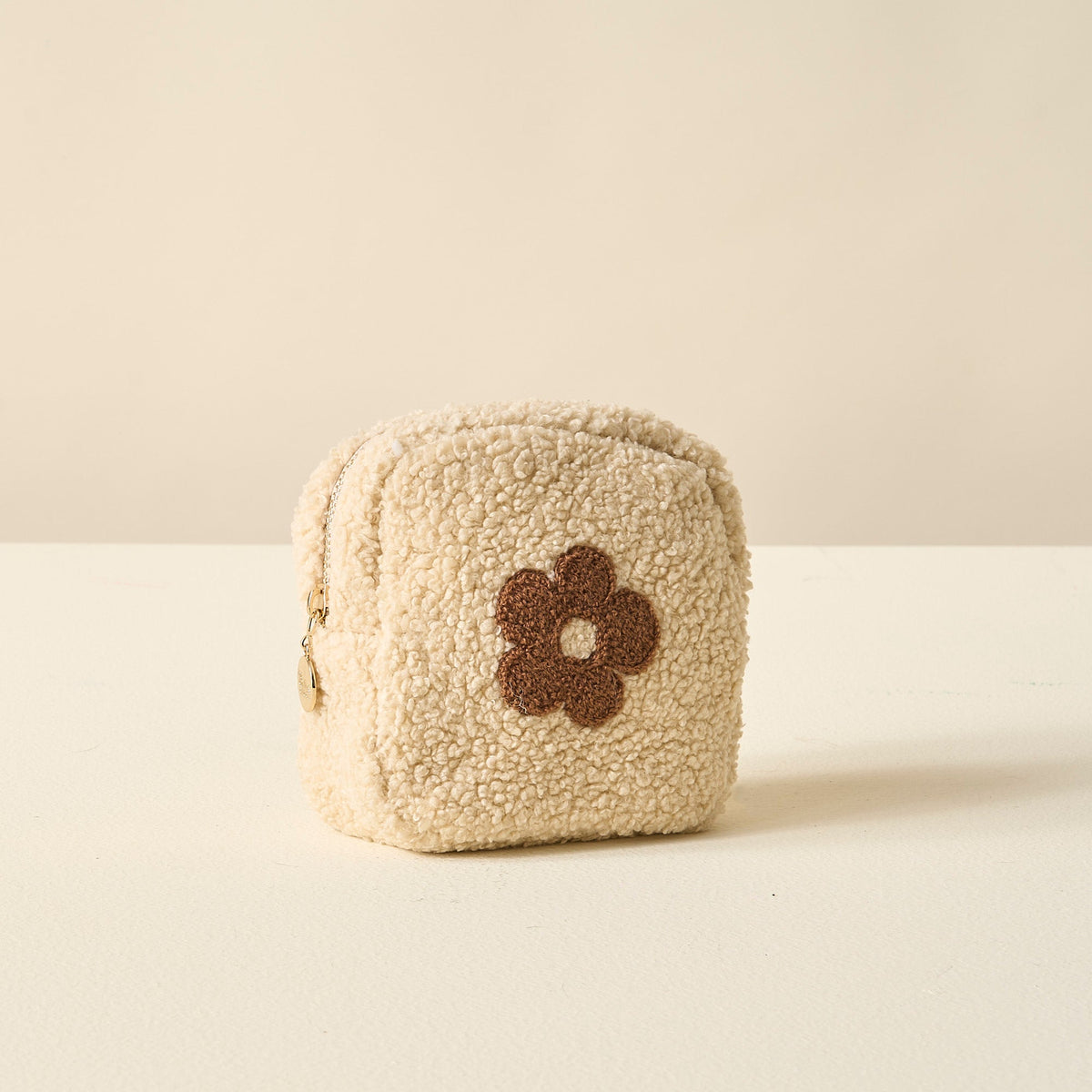 Brown Square Flower Teddy Pouch