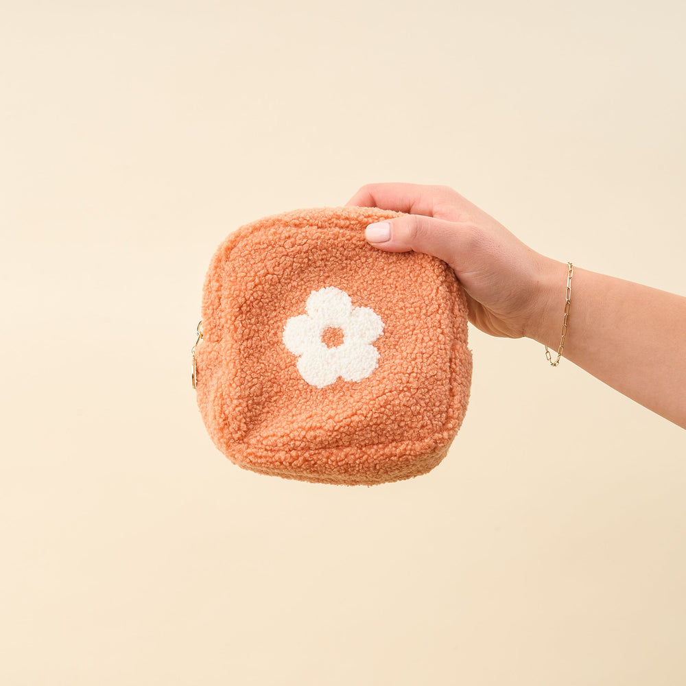 Peach Square Flower Teddy Pouch