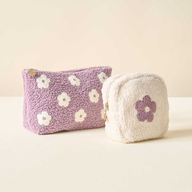 Purple Square Flower Teddy Pouch