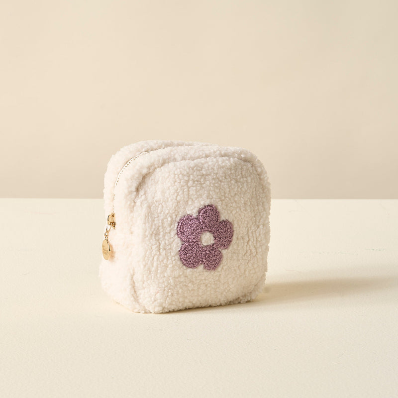 Purple Square Flower Teddy Pouch