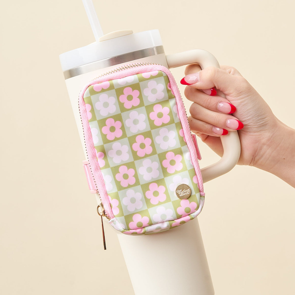 Green Flower Check Tumbler Fanny Pack