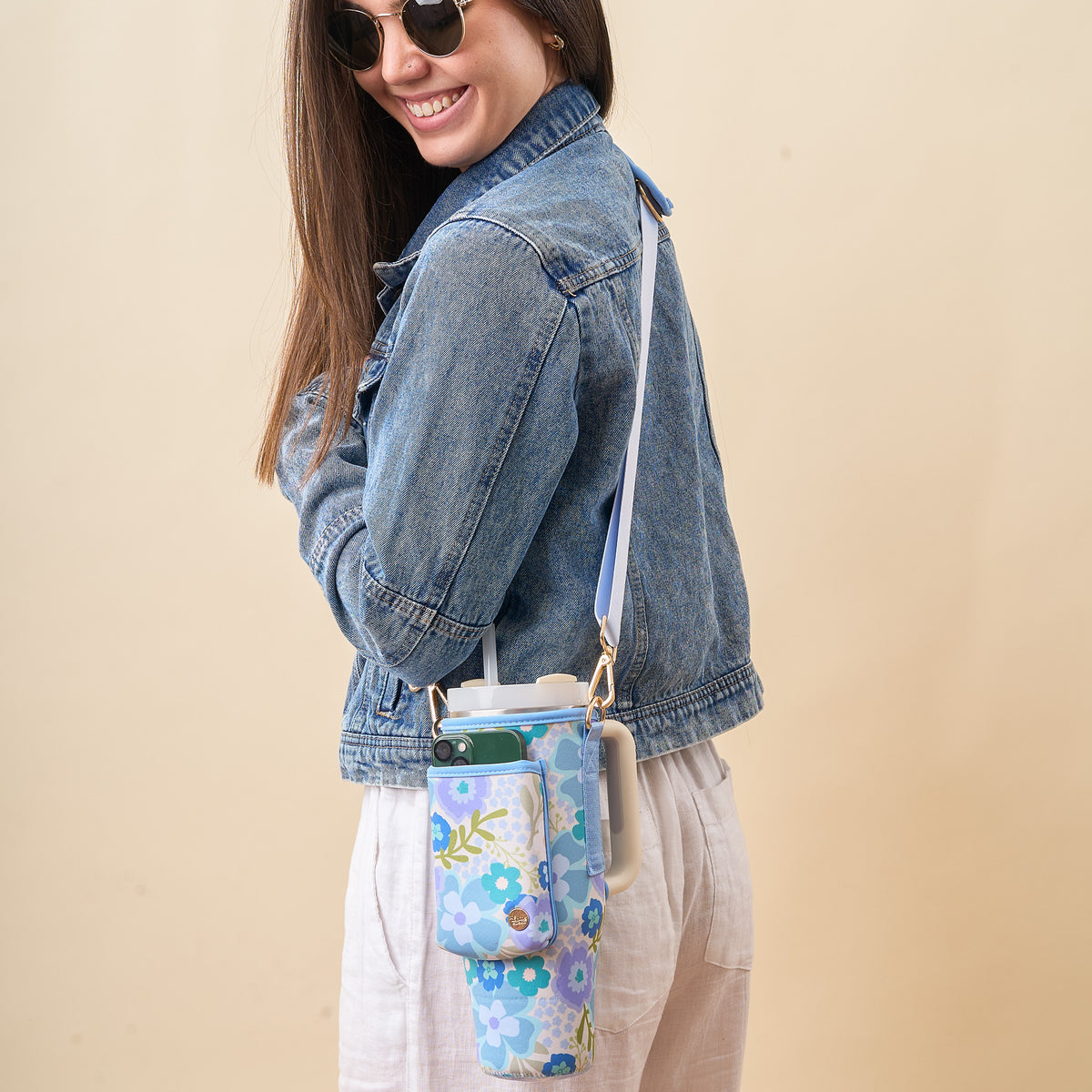 Beyond Blooms Blue Green Tumbler Sling Bag