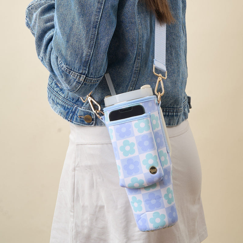 Flower Check Blue Tumbler Sling Bag