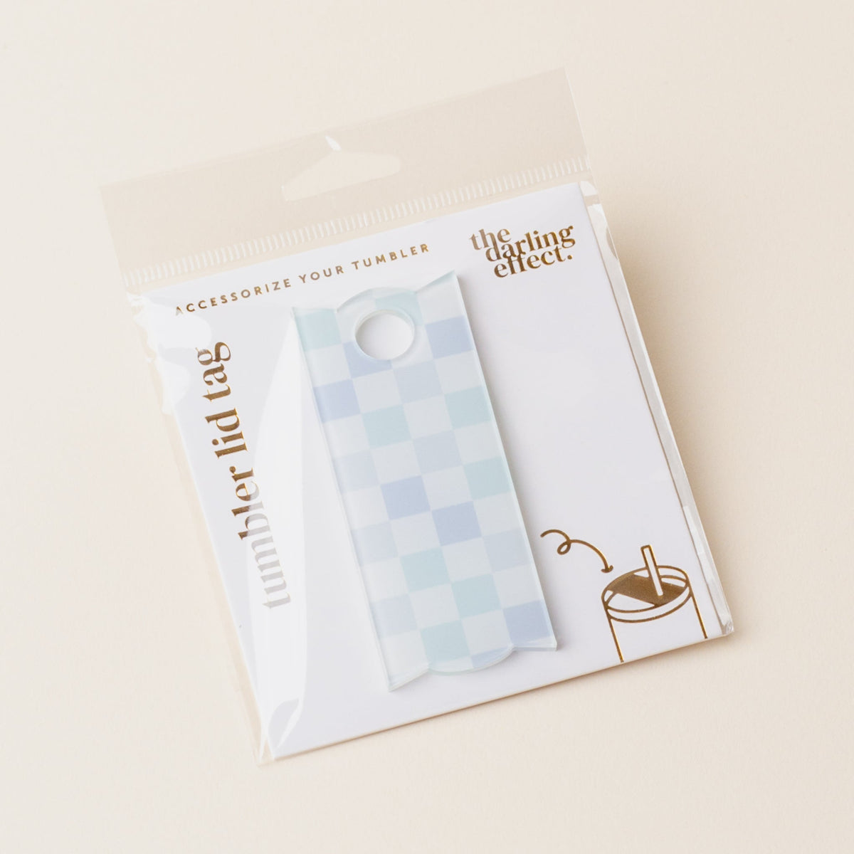 Blue Checker Tumbler Lid Tag