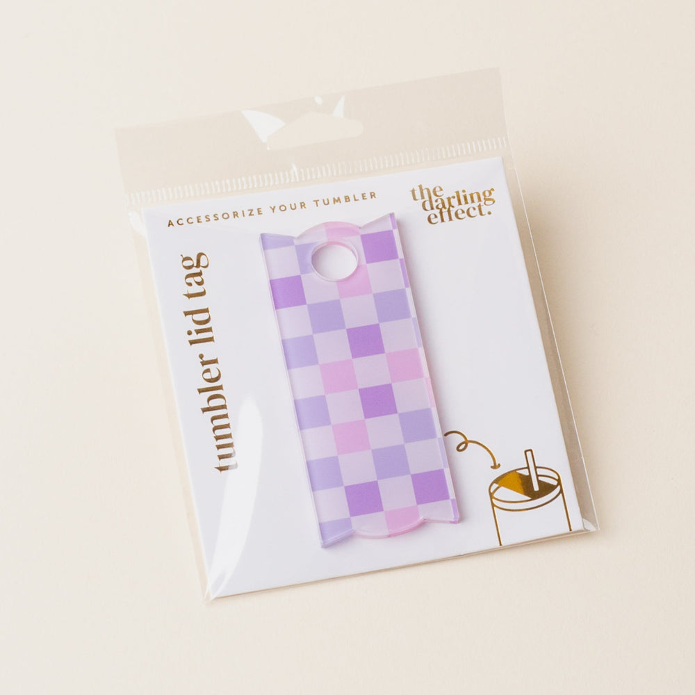 Purple Checker Tumbler Lid Tag