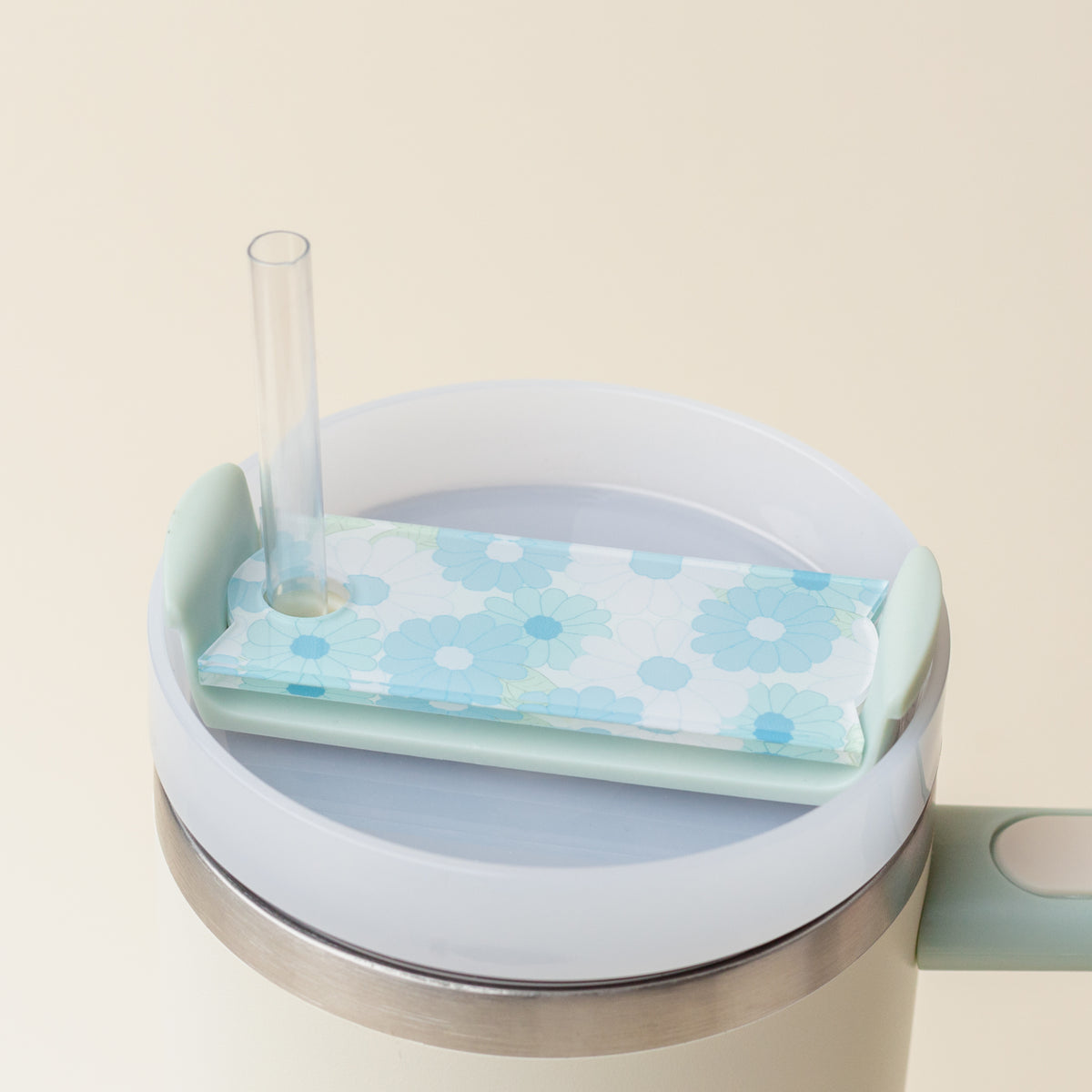 Daisy Craze Aqua Tumbler Lid Tag