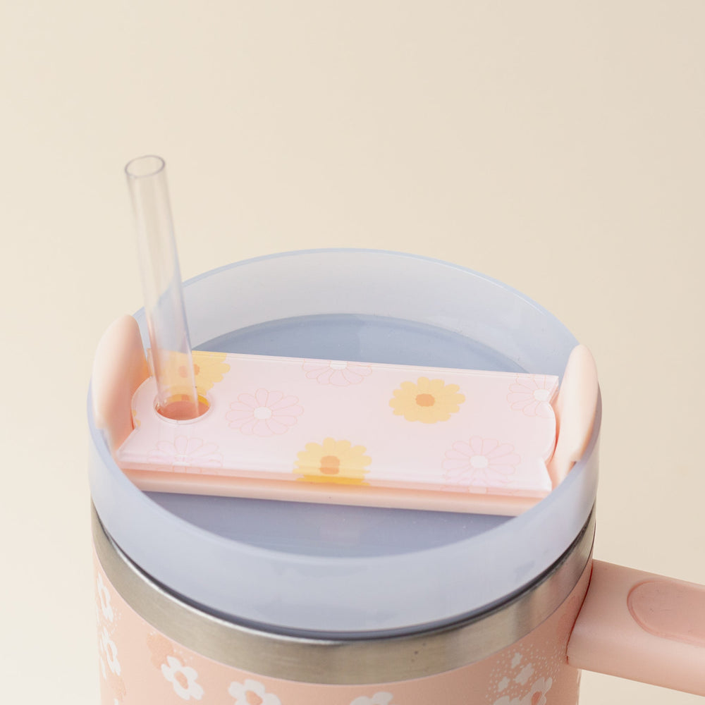 Darling Daisy Peach Tumbler Lid Tag