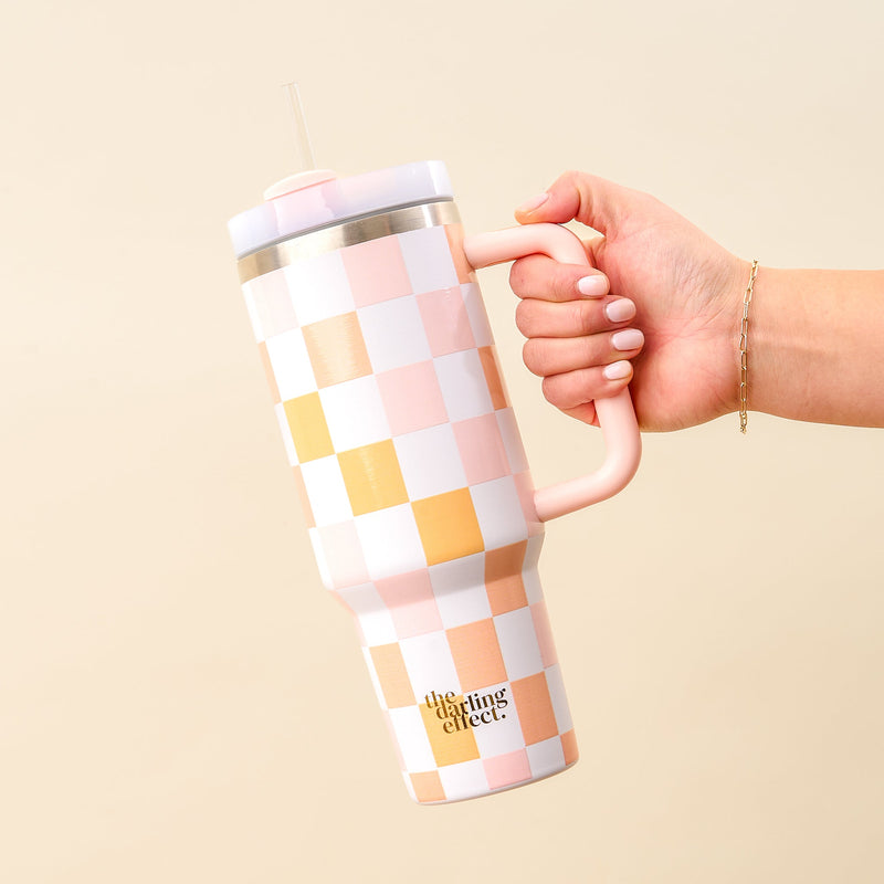 Peach Checker 40 oz Take Me Everywhere Tumbler