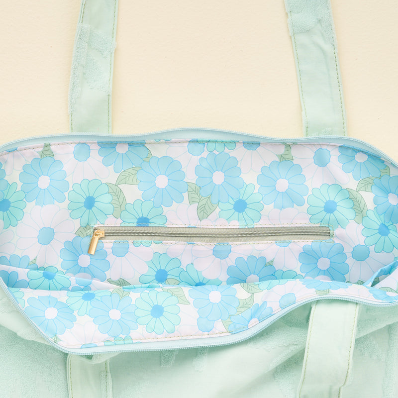 Aqua Palm Terry Tote Bag