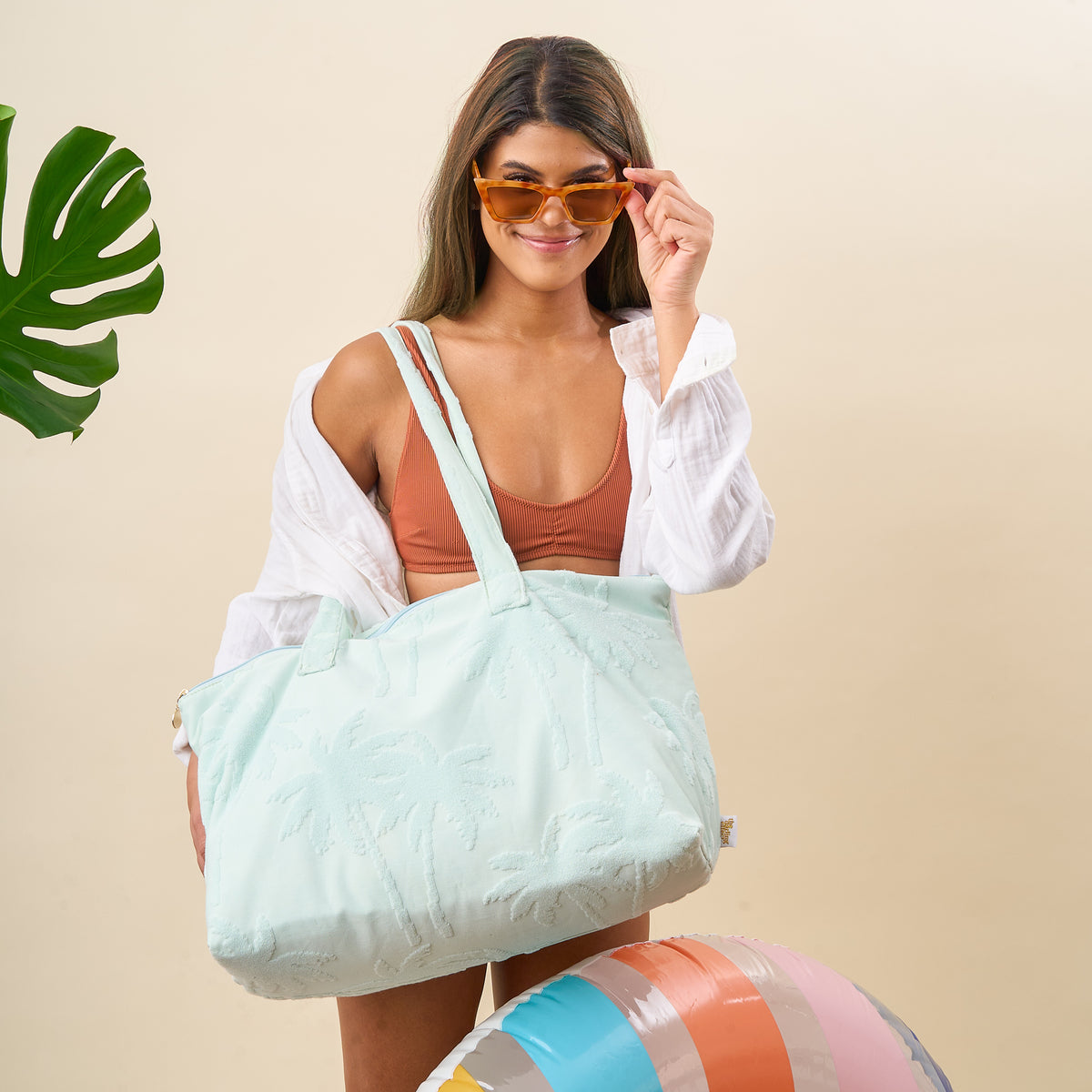 Aqua Palm Terry Tote Bag