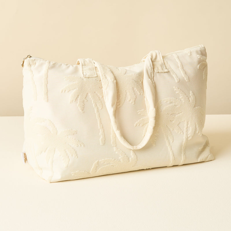 Cream Palm Terry Tote Bag