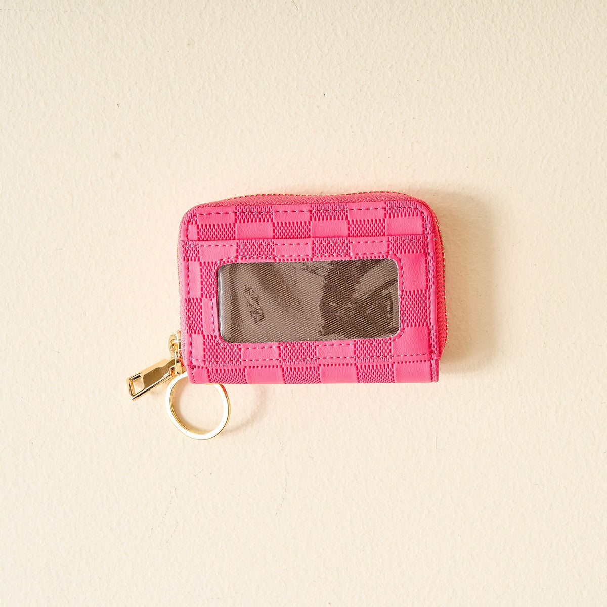 Hot Pink Check Zip Around Wallet