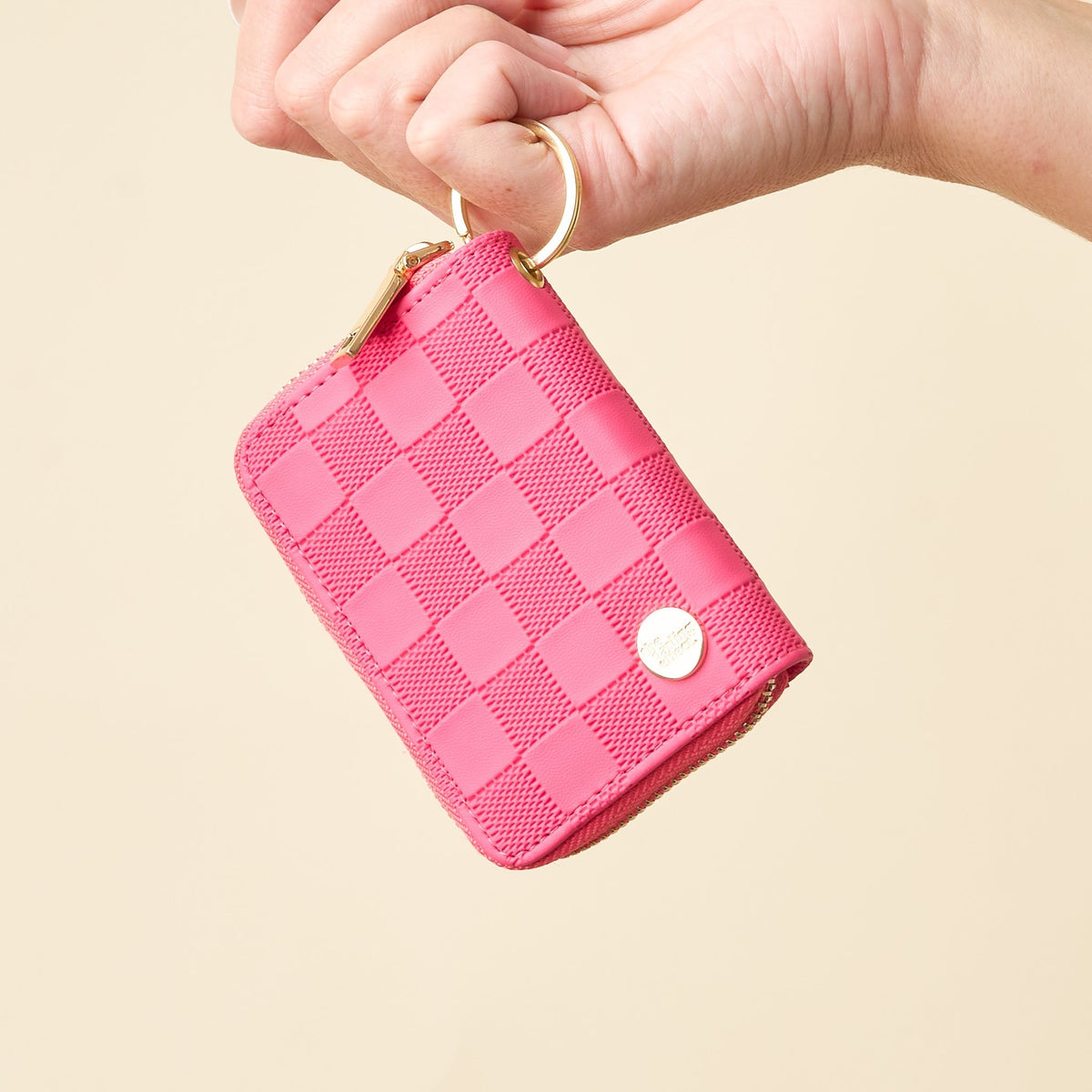 Hot Pink Check Zip Around Wallet