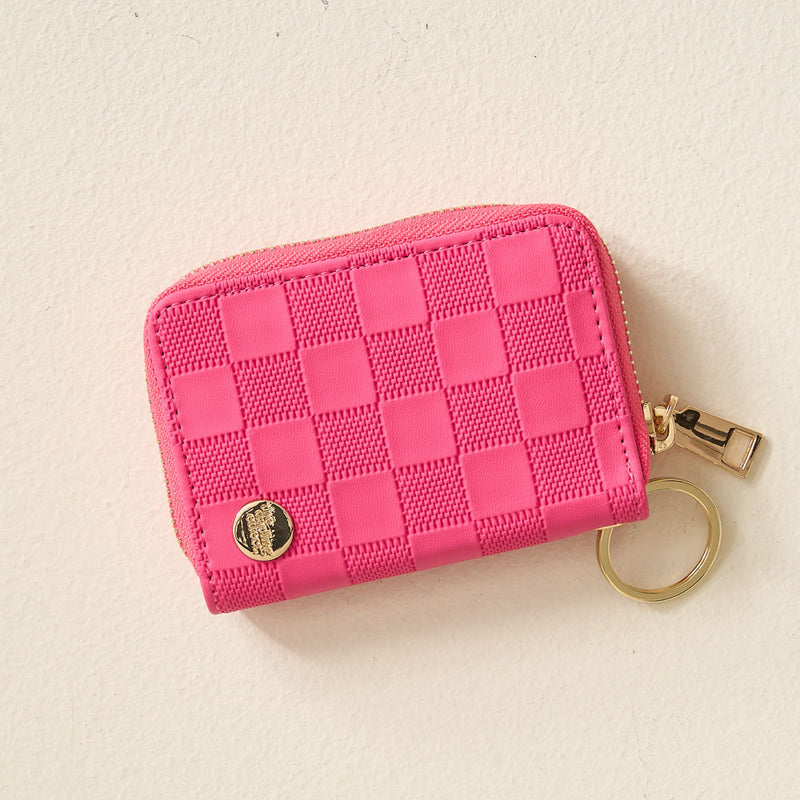 Hot Pink Check Zip Around Wallet