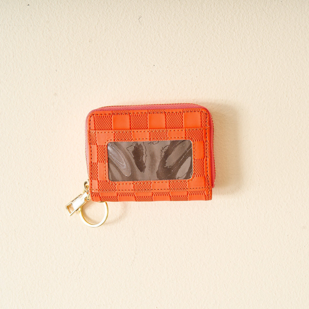 Orange Check Zip Around Wallet