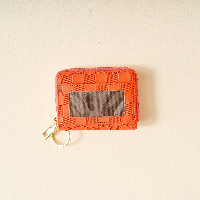 Orange Check Zip Around Wallet