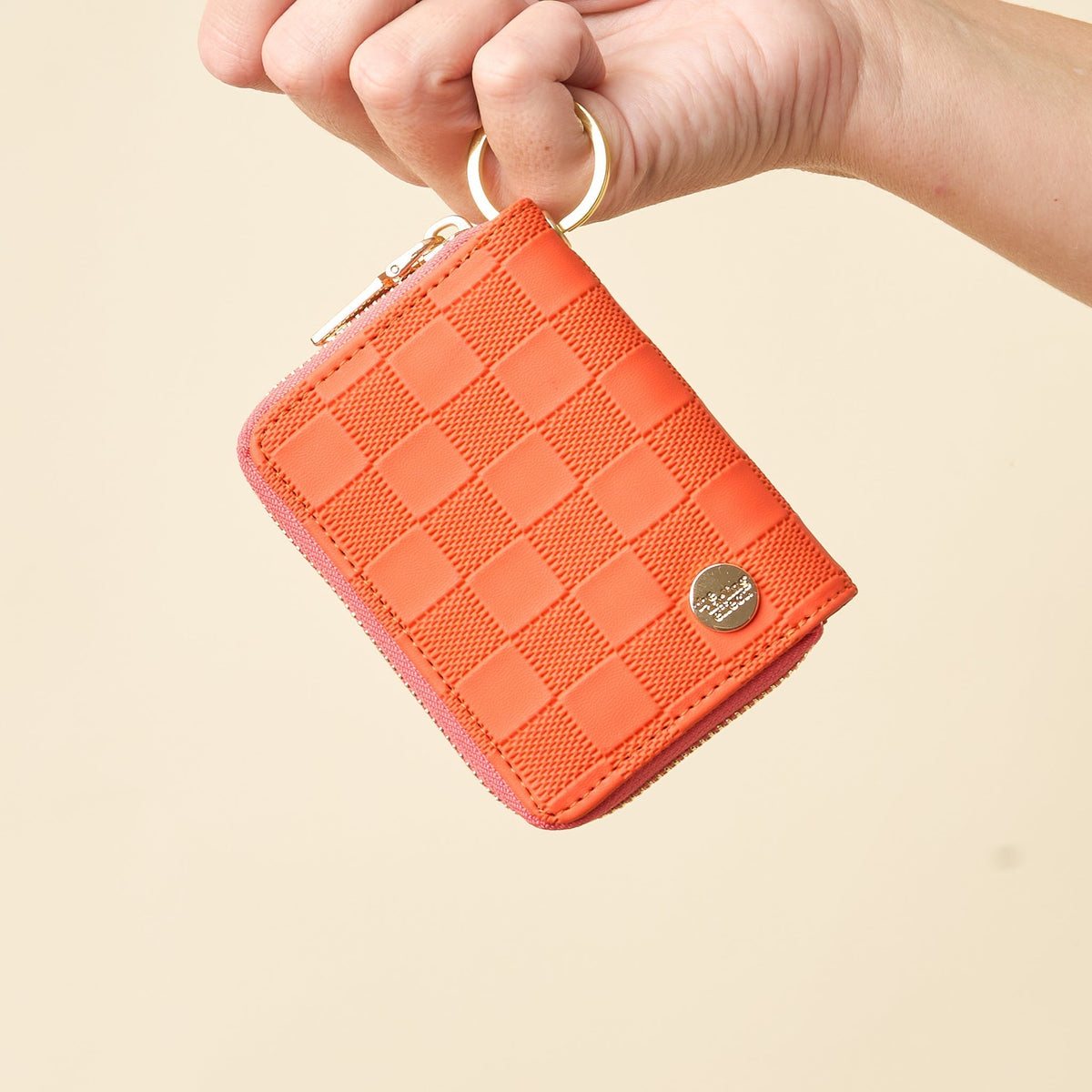 Orange Check Zip Around Wallet