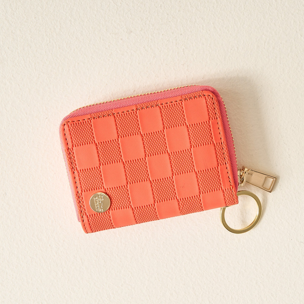 Orange Check Zip Around Wallet