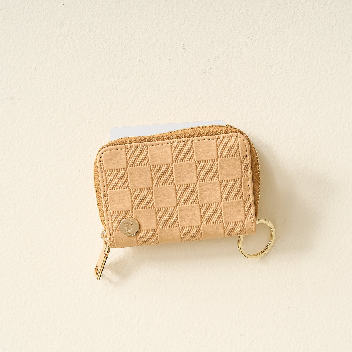 Tan Check Zip Around Wallet