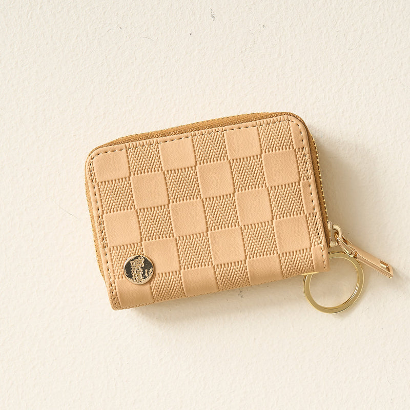 Tan Check Zip Around Wallet