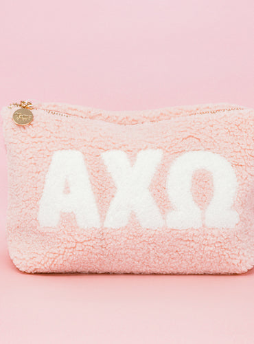 Sorority Letter Teddy Pouch - Blush, Lilac, Aqua