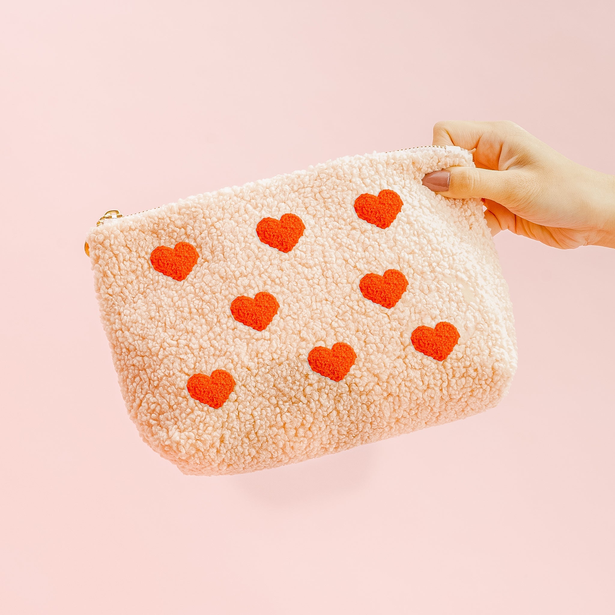 Pink Hearts Teddy Pouch