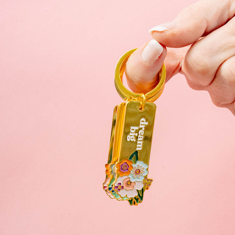 Dream Big Enamel Floral Keychain