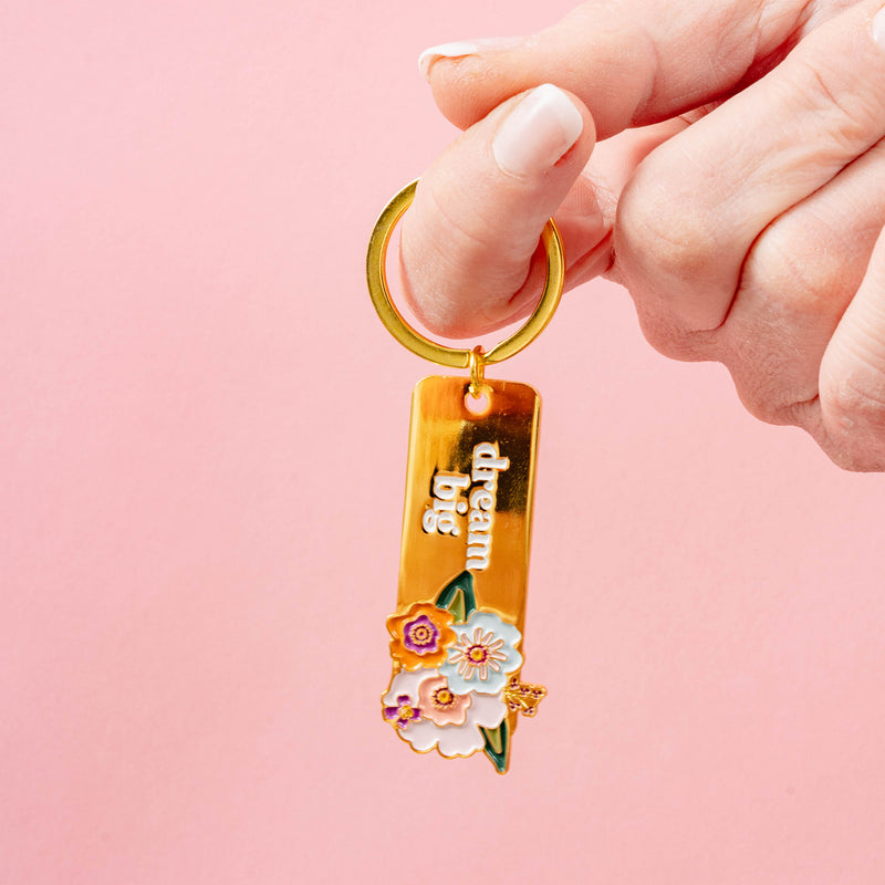 Dream Big Enamel Floral Keychain