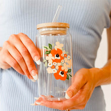 Load image into Gallery viewer, Iced Coffee Cup - Floral Orange Glass Drinkware
