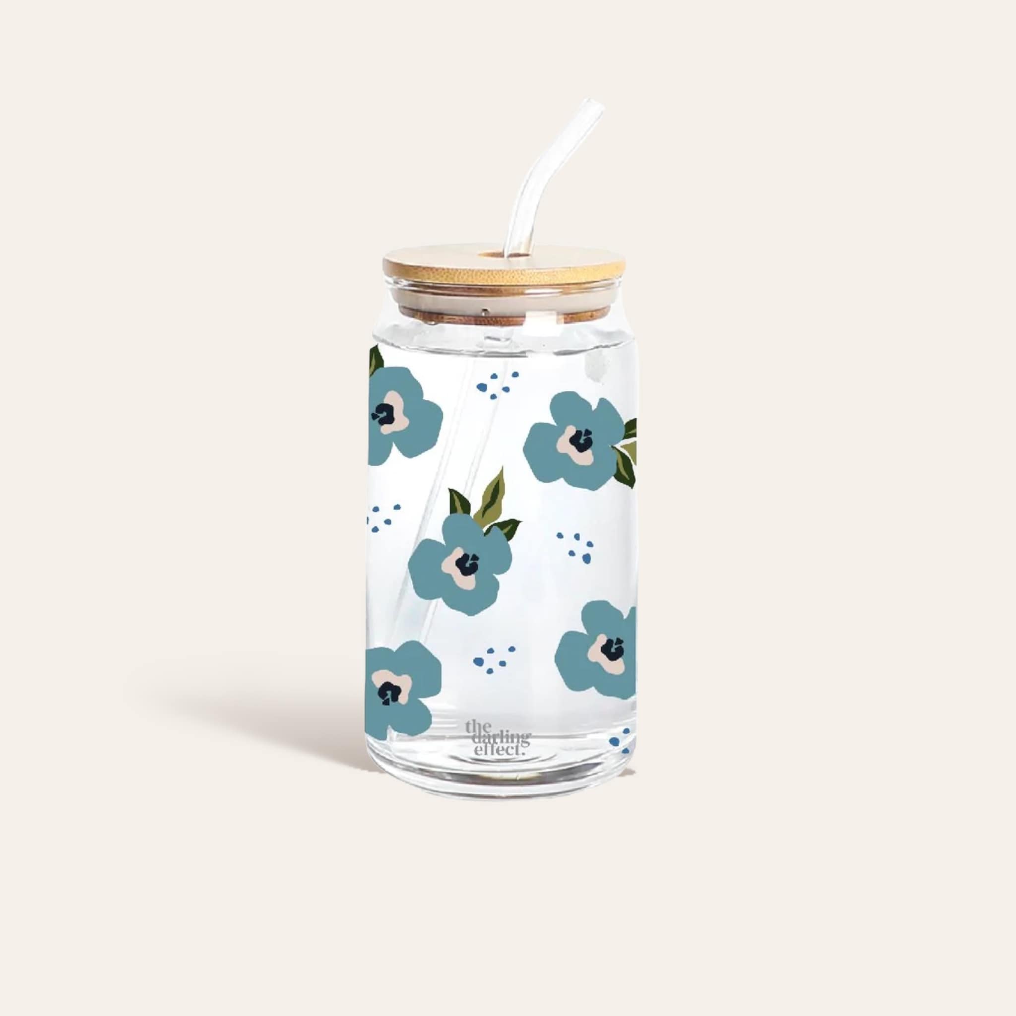 Iced Coffee Cup - Retro Floral Teal Glass Drinkware