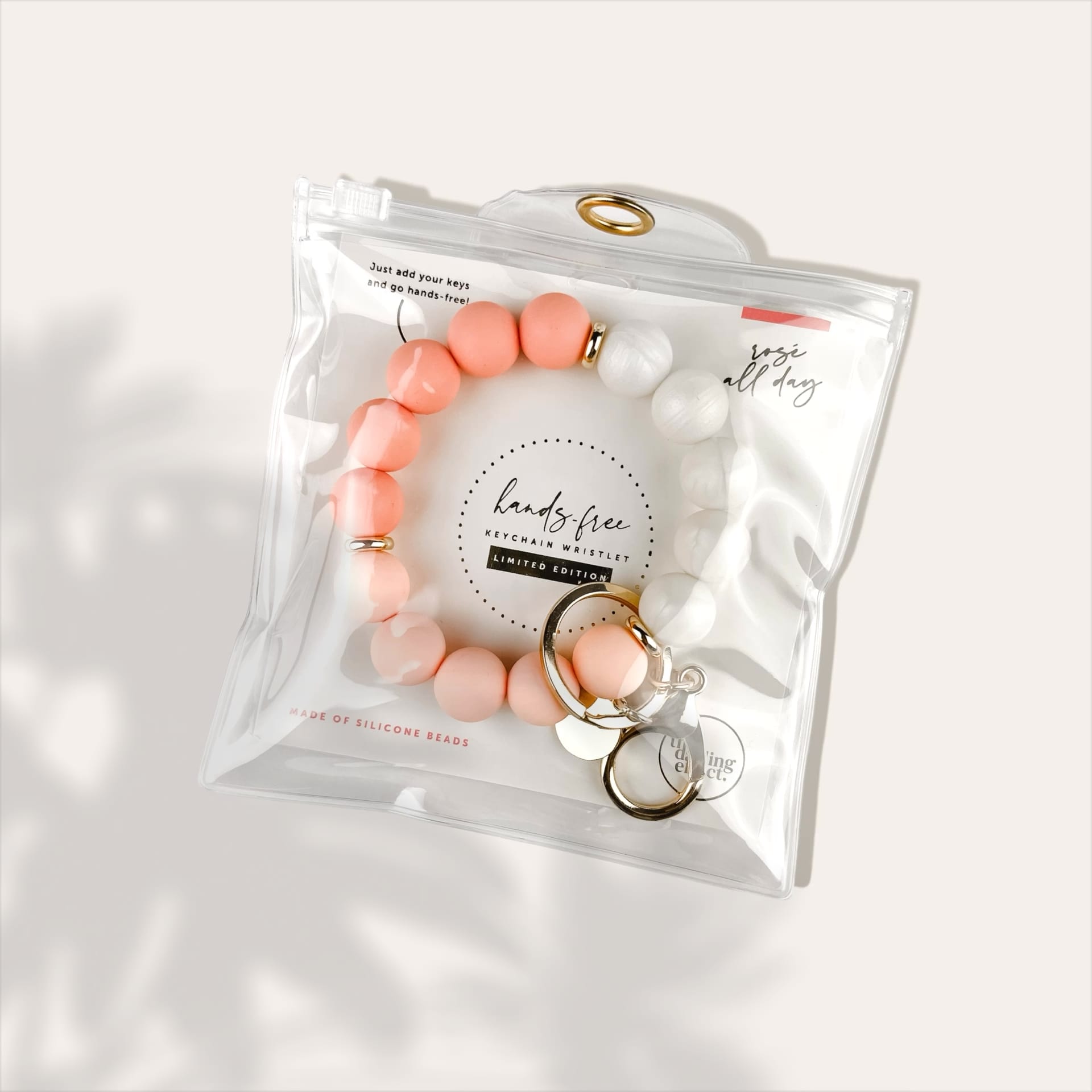 Hands-Free Silicone Beaded Keychain Wristlet - Rosé All Day